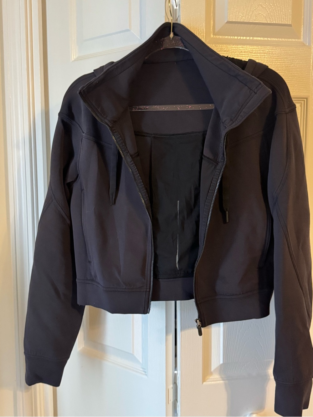 Women's Cropped Zip Hoodie Jacket - Black